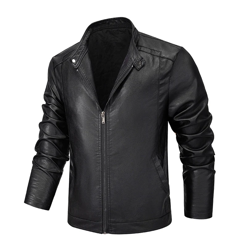 Herren Slim-Fit Kunstleder-Reißverschlussjacke mit Stehkragen und Nahtpaneelen Nord Taschen