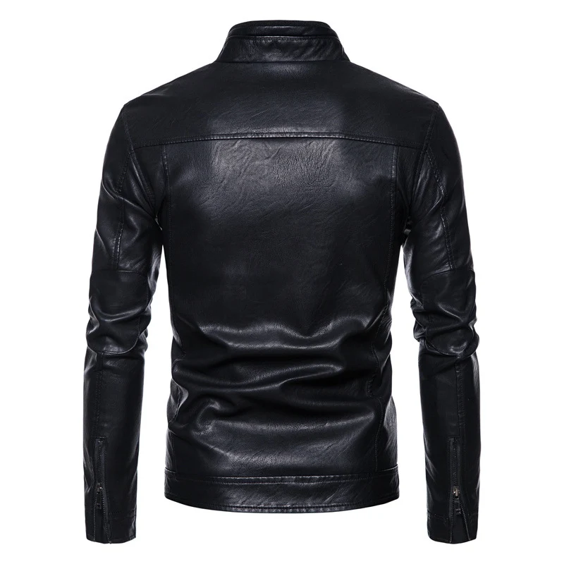 Herren Slim-Fit Kunstleder-Bikerjacke mit Stehkragen, Reißverschlusstaschen und weichem Innenfutter Nord Taschen