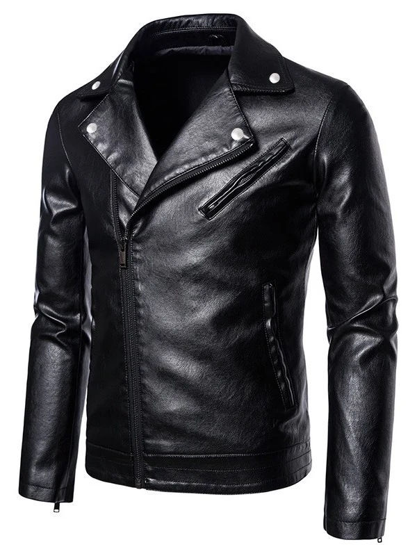 Herren Slim-Fit Bikerjacke in Lederoptik mit asymmetrischem Reißverschluss und Reverskragen Nord Taschen