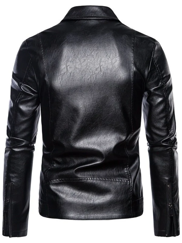 Herren Slim-Fit Bikerjacke in Lederoptik mit asymmetrischem Reißverschluss und Reverskragen Nord Taschen