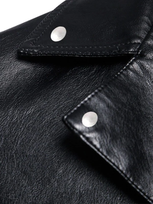 Herren Slim-Fit Bikerjacke in Lederoptik mit asymmetrischem Reißverschluss und Reverskragen Nord Taschen