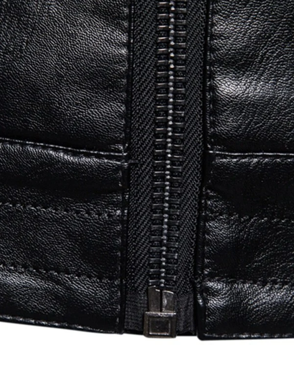 Herren Slim-Fit Bikerjacke in Lederoptik mit asymmetrischem Reißverschluss und Reverskragen Nord Taschen