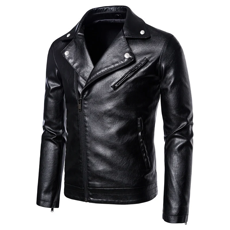 Herren Slim-Fit Bikerjacke in Lederoptik mit asymmetrischem Reißverschluss und Reverskragen Nord Taschen
