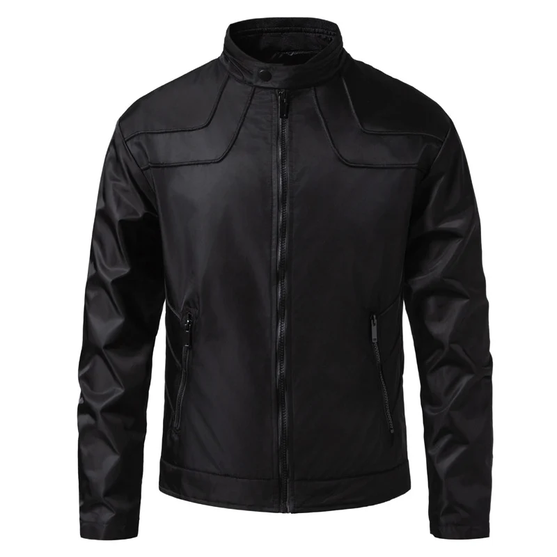 Herren schmale wasserabweisende Kunstlederoptik-Übergangsjacke mit Stehkragen Nord Taschen