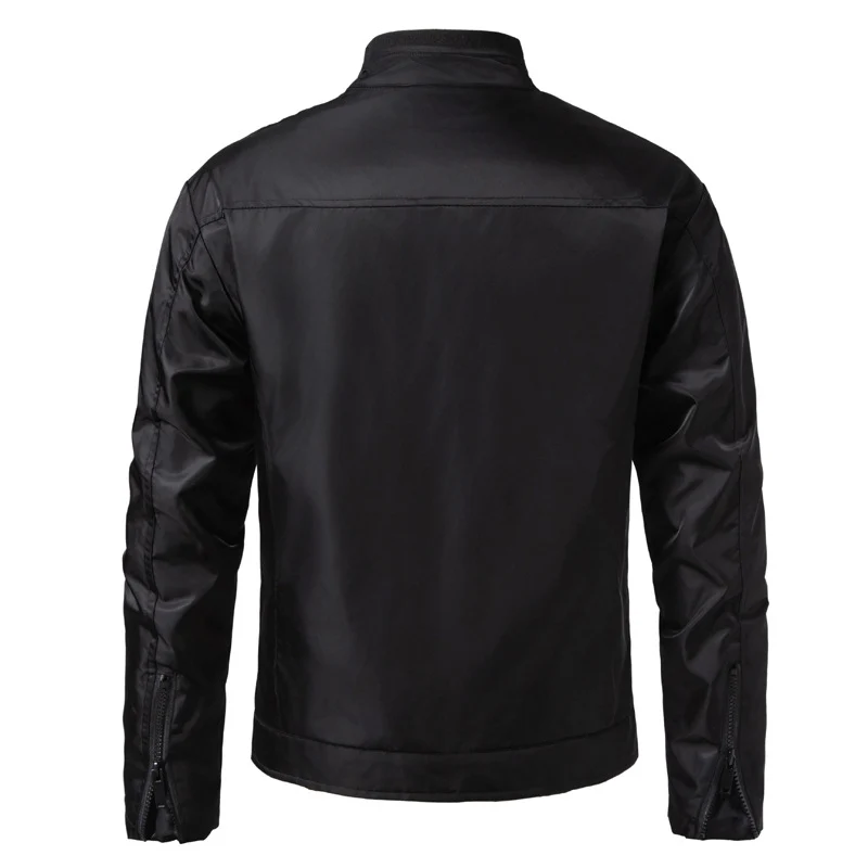 Herren schmale wasserabweisende Kunstlederoptik-Übergangsjacke mit Stehkragen Nord Taschen