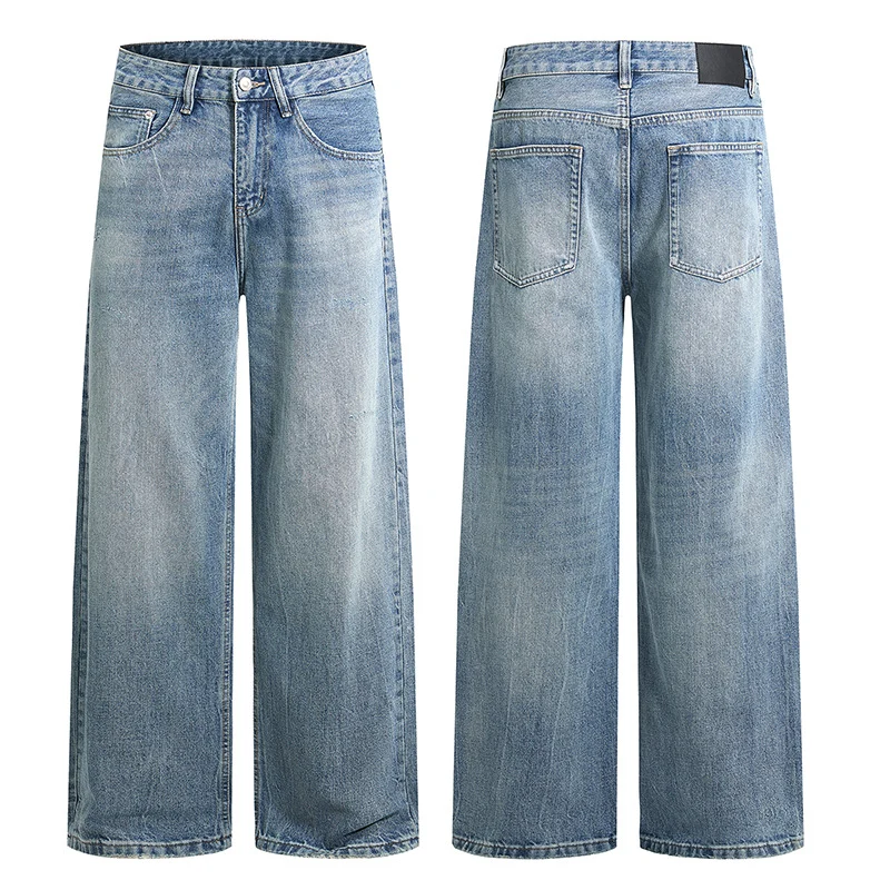 Damen Weite High-Waist Denim-Jeans mit ausgestelltem Bein und Vintage-Waschung Nord Taschen