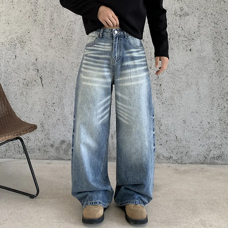 Damen Weite High‑Waist Baggy-Jeans mit Used‑Fade und extra weitem Bein Nord Taschen