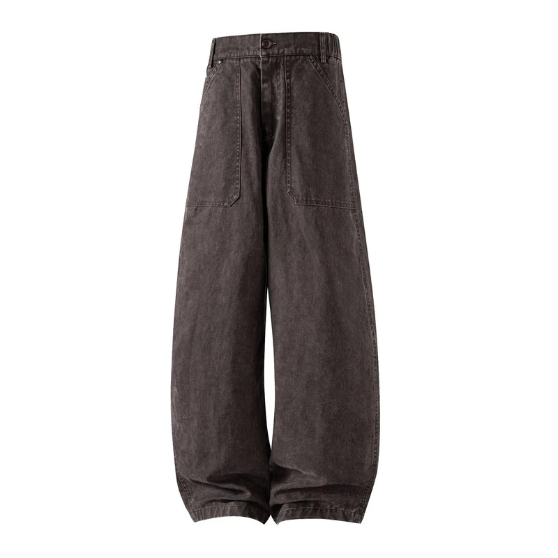 Damen Utility-Denimhose mit hoher Taille, extra weitem Bein und aufgesetzten Taschen Nord Taschen