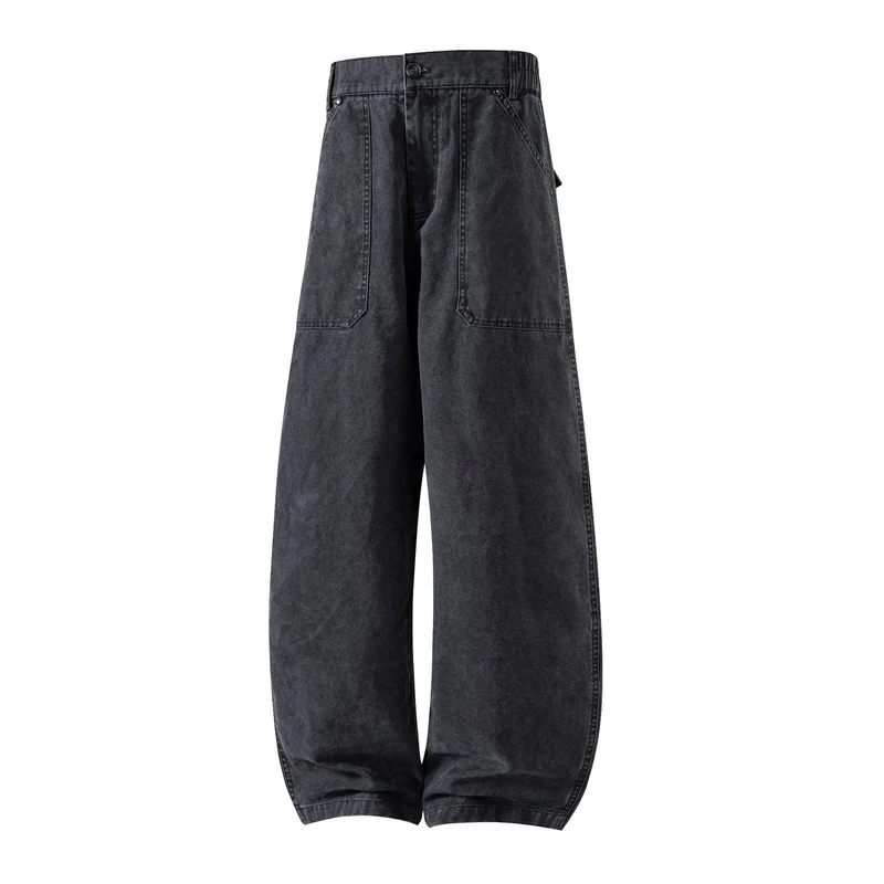 Damen Utility-Denimhose mit hoher Taille, extra weitem Bein und aufgesetzten Taschen Nord Taschen