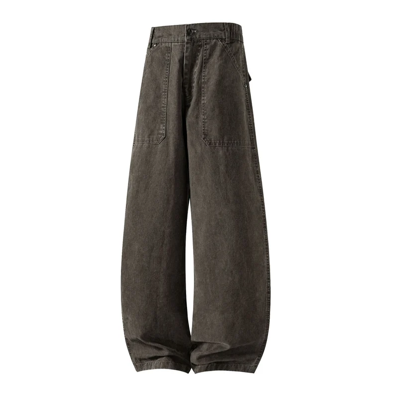 Damen Utility-Denimhose mit hoher Taille, extra weitem Bein und aufgesetzten Taschen Nord Taschen