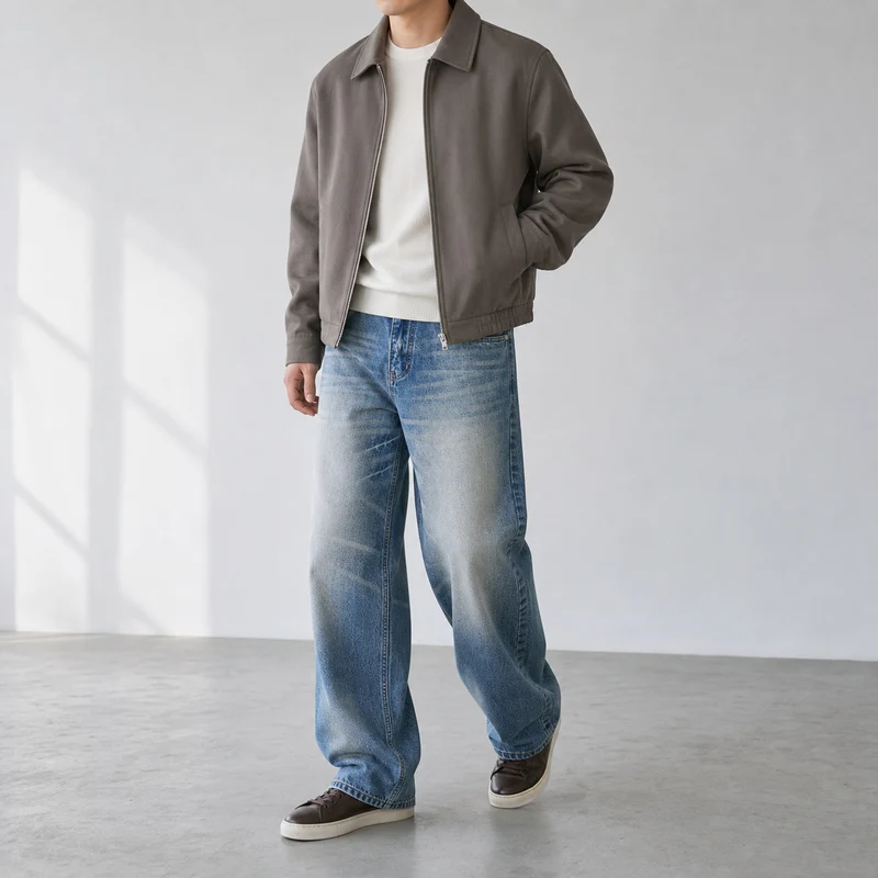 Damen hochgeschnittene weite Vintage-Jeans mit weitem Bein und klassischem Taschen-Design Nord Taschen