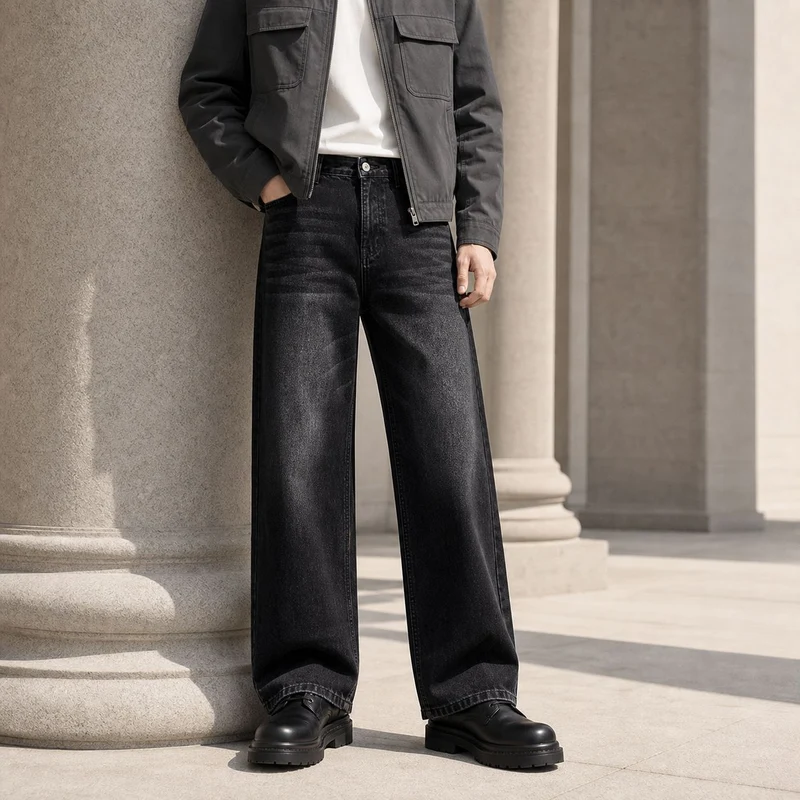Damen Hochgeschnittene Palazzo-Jeans aus Denim mit Vintage-Waschung Nord Taschen