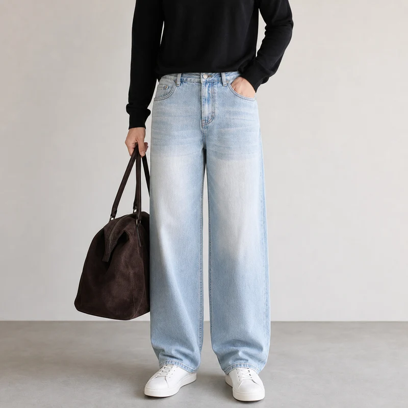 Damen High-Waist Wide-Leg Jeans aus softem Denim mit weitem Bein Nord Taschen