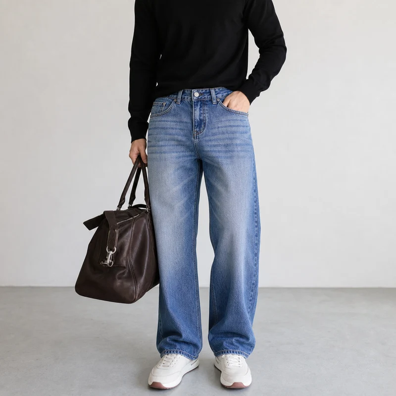 Damen High-Waist Wide-Leg Jeans aus softem Denim mit weitem Bein Nord Taschen