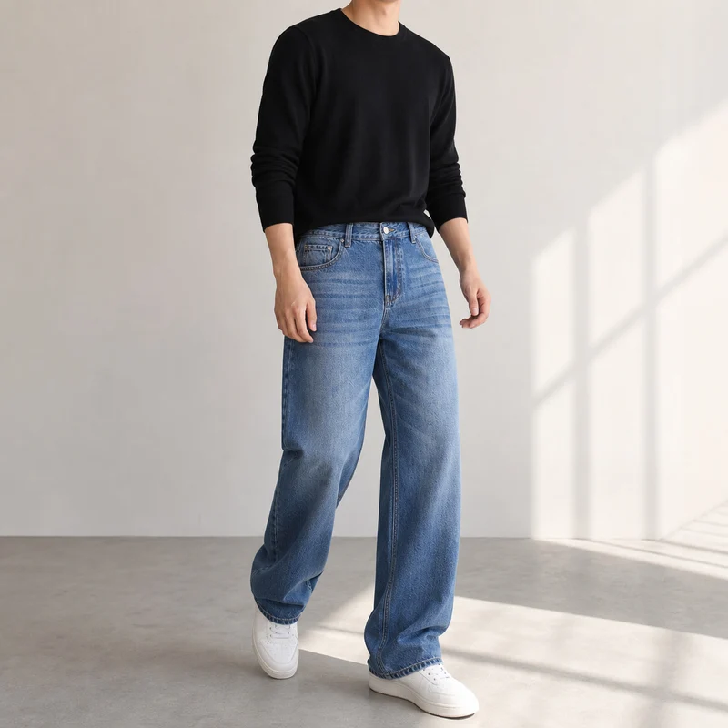 Damen High-Waist Wide-Leg Jeans aus softem Denim mit weitem Bein Nord Taschen