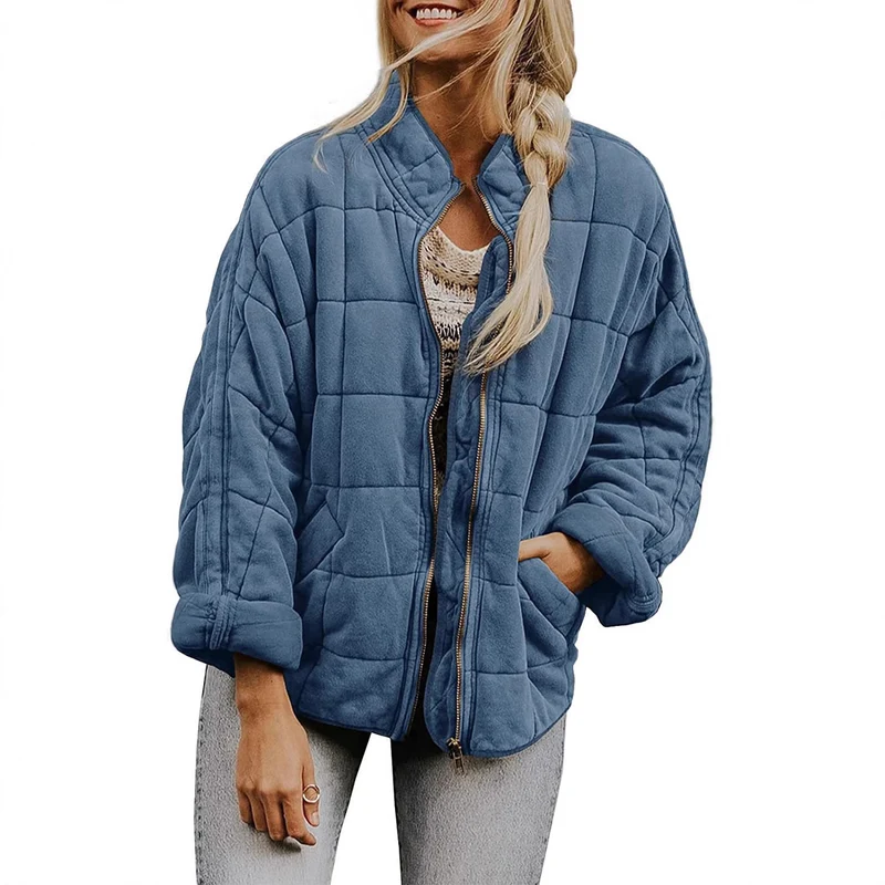Damen Oversize Steppjacke mit Reißverschluss und Eingrifftaschen Nord Taschen