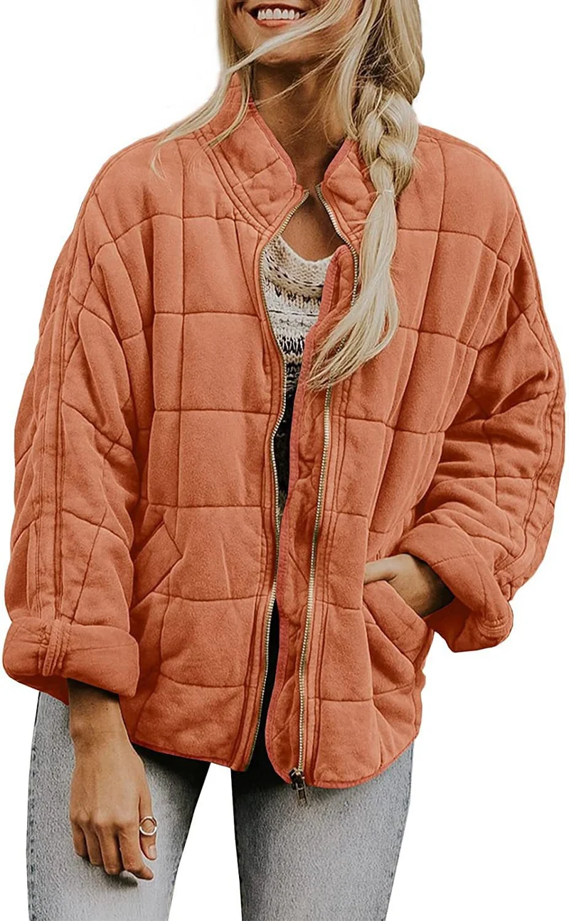 Damen Oversize Steppjacke mit Reißverschluss und Eingrifftaschen Nord Taschen