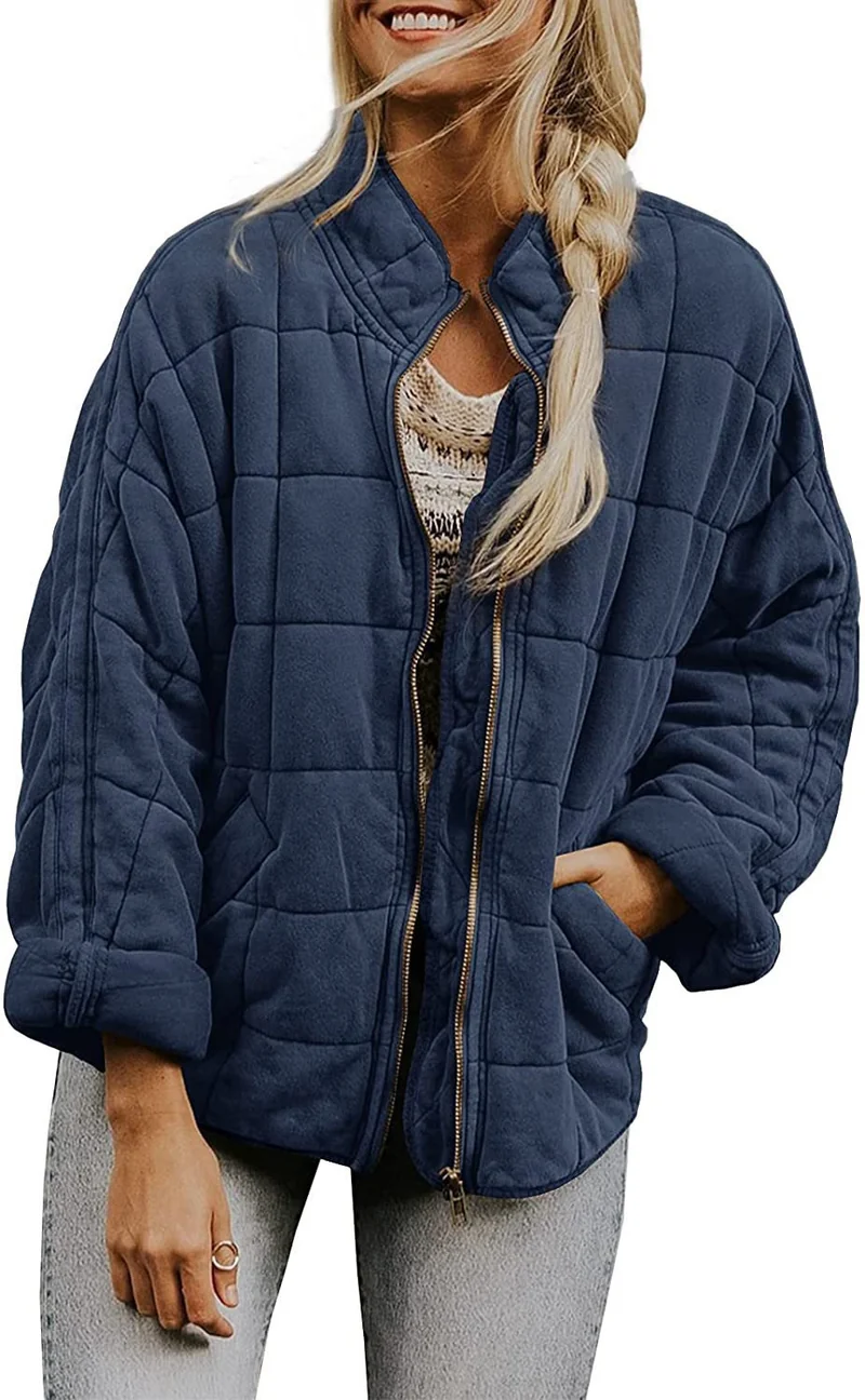 Damen Oversize Steppjacke mit Reißverschluss und Eingrifftaschen Nord Taschen