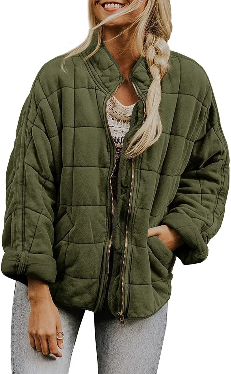 Damen Oversize Steppjacke mit Reißverschluss und Eingrifftaschen Nord Taschen