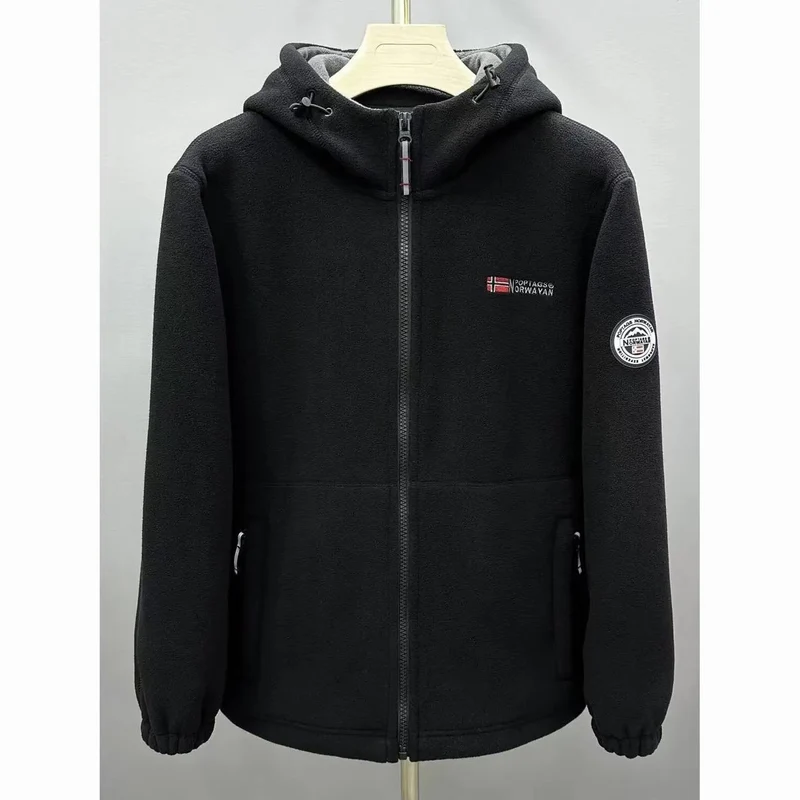 Herren Warme Fleece-Kapuzenjacke mit Sherpa-Futter, Windschutz & Reißverschlusstaschen Nord Taschen