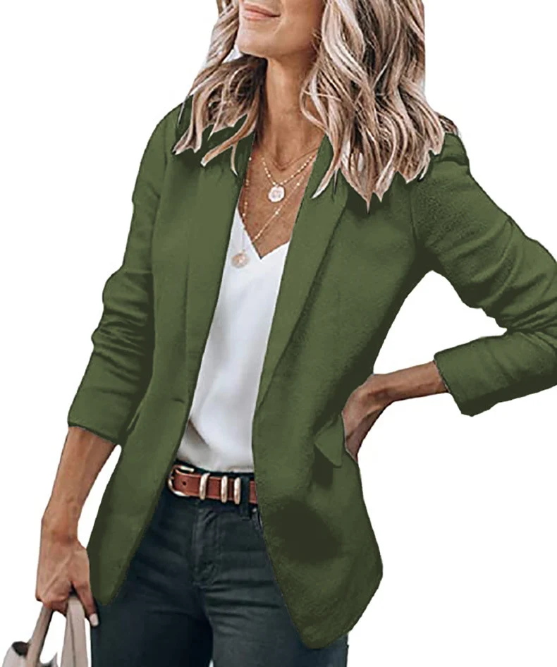 Damen Leichter Longblazer mit gerafften 3/4-Ärmeln und aufgesetzten Taschen Nord Taschen