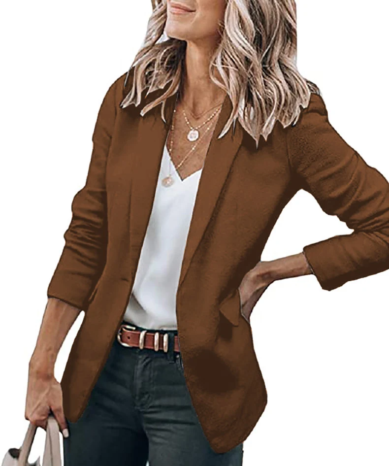 Damen Leichter Longblazer mit gerafften 3/4-Ärmeln und aufgesetzten Taschen Nord Taschen