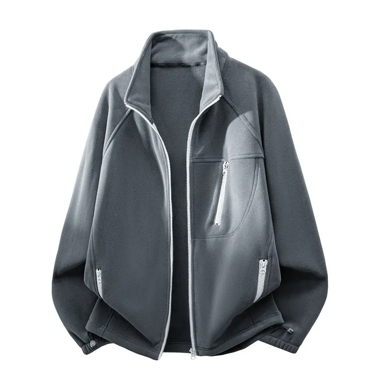 Unisex Leichte Fleecejacke mit Stehkragen, Raglanärmeln und multiplen Reißverschlusstaschen Nord Taschen