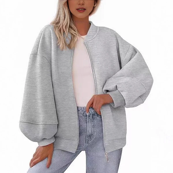 Damen Oversize Bomberjacke mit Ballonärmeln und durchgehendem Reißverschluss Nord Taschen