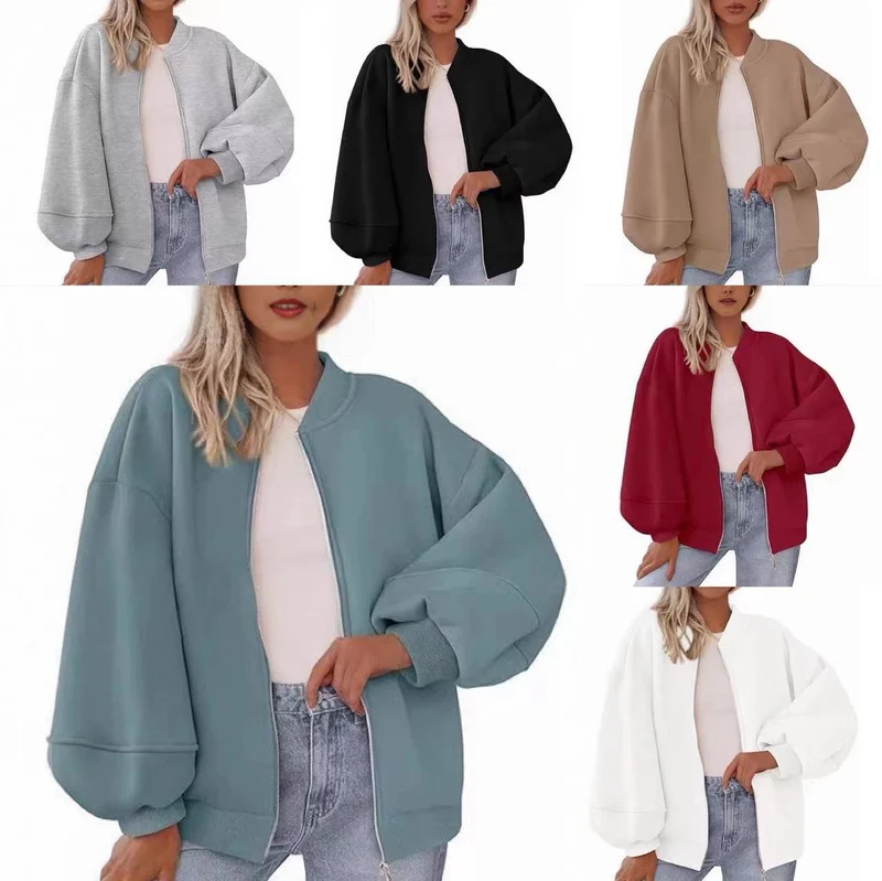 Damen Oversize Bomberjacke mit Ballonärmeln und durchgehendem Reißverschluss Nord Taschen