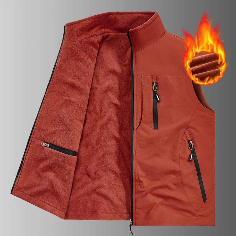 Herren Thermo-Fleece Outdoorweste mit wärmender Teddyfutter-Innenseite, winddichter Außenlage & Multifunktions-Reißverschlusstaschen Nord Taschen