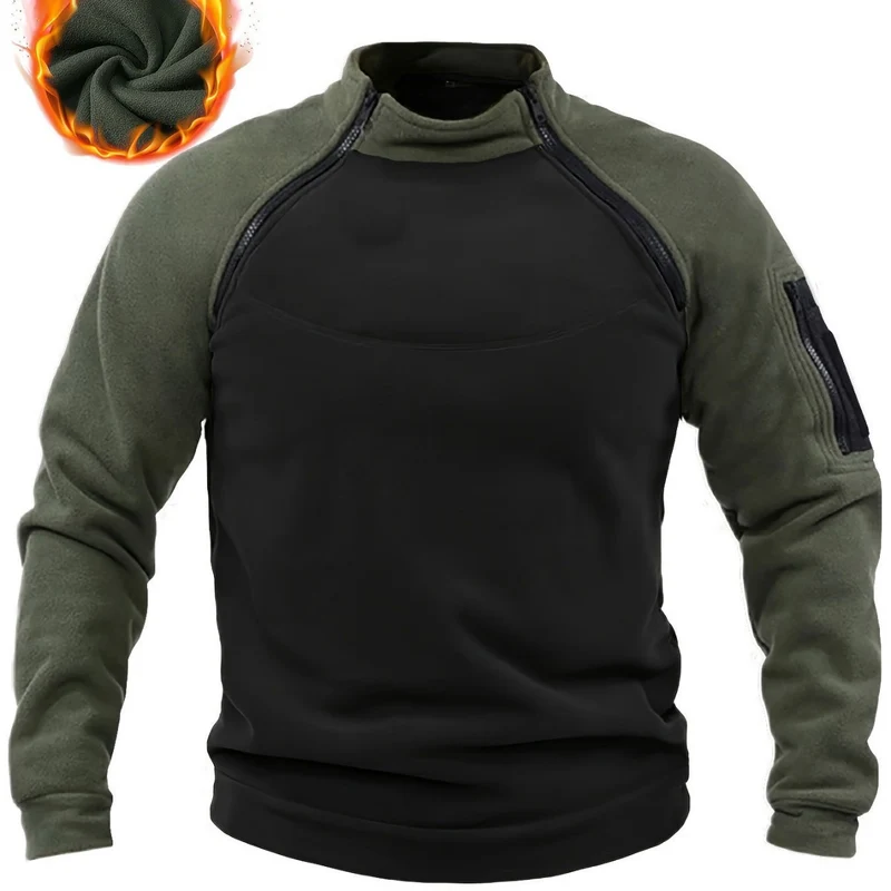Herren Thermo-Combat-Fleece-Pullover mit verstärkter Brustplatte und Ärmel-Reißverschluss Nord Taschen