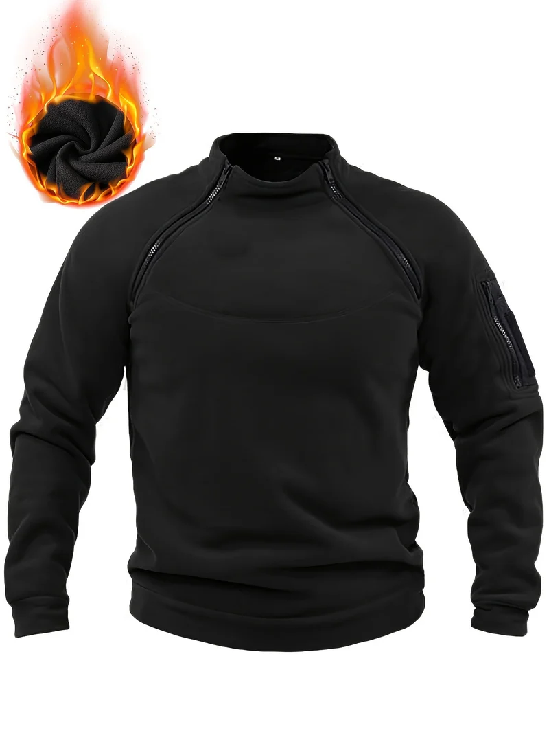 Herren Thermischer Fleece‑Halbzippullover mit Utility‑Ärmeltasche & Schulterreißverschlüssen Nord Taschen