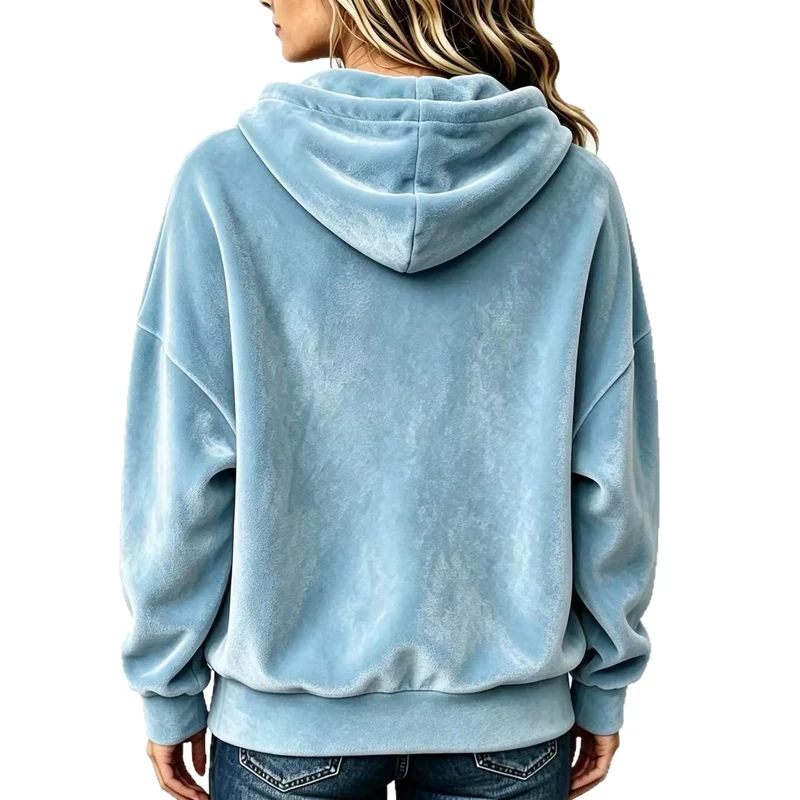 Damen Kuscheliger Samt-Kapuzenpullover im Oversize-Schnitt Nord Taschen
