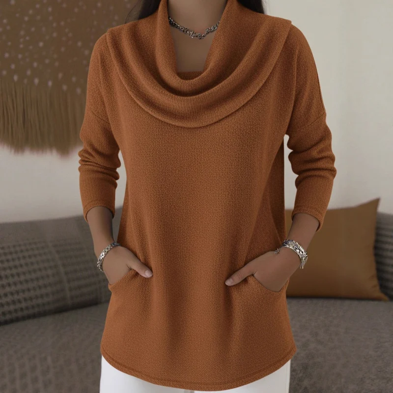Damen Kuscheliger Feinstrick-Pullover mit Schalkragen und Eingrifftaschen Nord Taschen