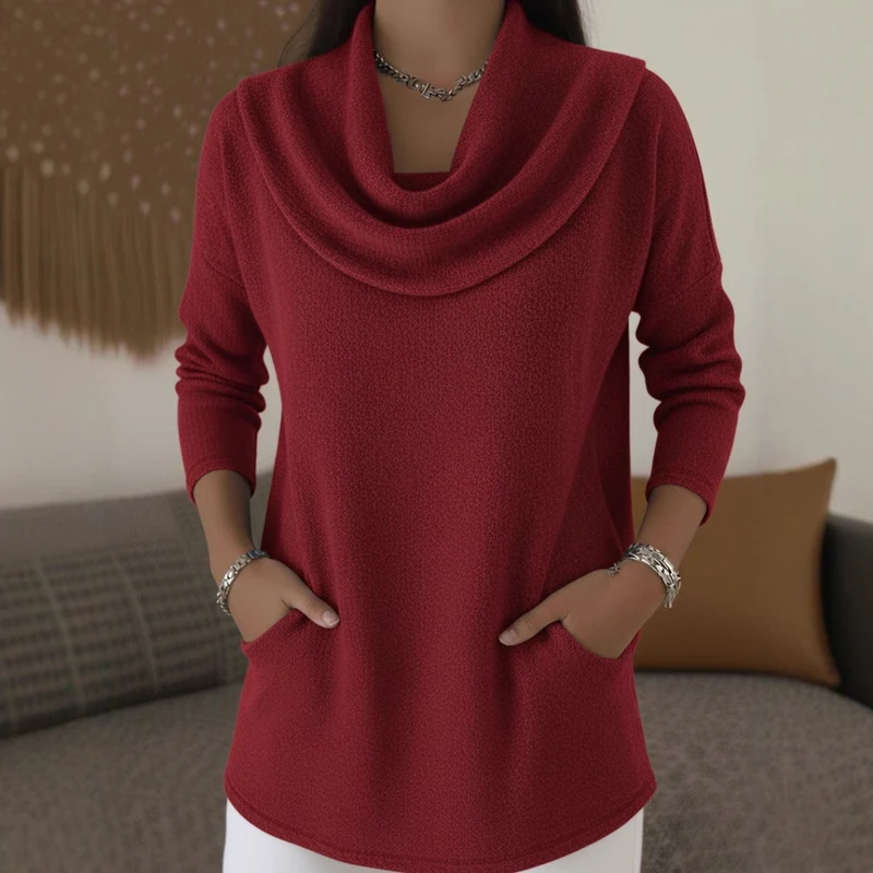 Damen Kuscheliger Feinstrick-Pullover mit Schalkragen und Eingrifftaschen Nord Taschen