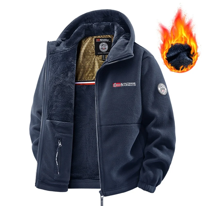 Herren Polar-Fleece Thermo-Outdoorjacke mit Teddy-Innenfutter und Stehkragen Nord Taschen