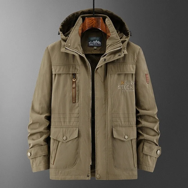 Herren Wetterfeste Utility-Fieldjacke mit Kapuze, Mesh-Futter und Multifunktions-Taschen Nord Taschen