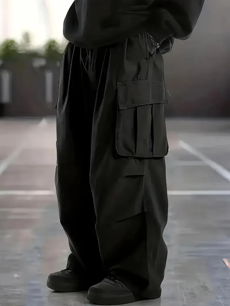Herren Weite Utility-Cargohose mit übergroßen Klappentaschen & elastischem Tunnelzugbund Nord Taschen