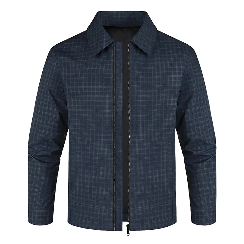 Herren Leichtes kariertes Overshirt-Jackett mit verdecktem Zwei-Wege-Reißverschluss und Hemdkragen Nord Taschen