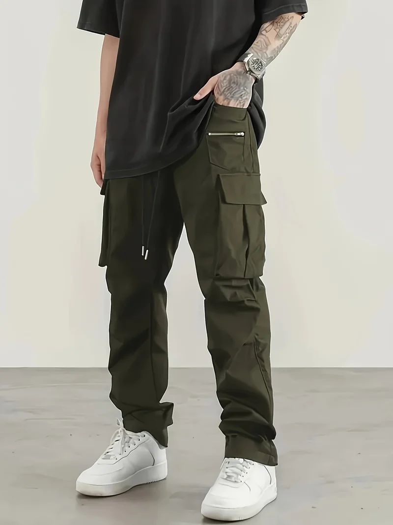 Herren utilitaristische Cargohose mit Reißverschluss‑Tasche, Klappen & Kordelbund Nord Taschen
