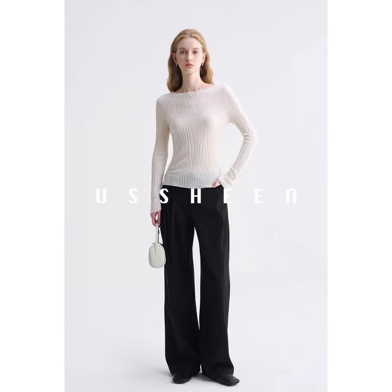 Damen Feinstrick-Longsleeve mit Boot-Ausschnitt und Strukturstrick Nord Taschen