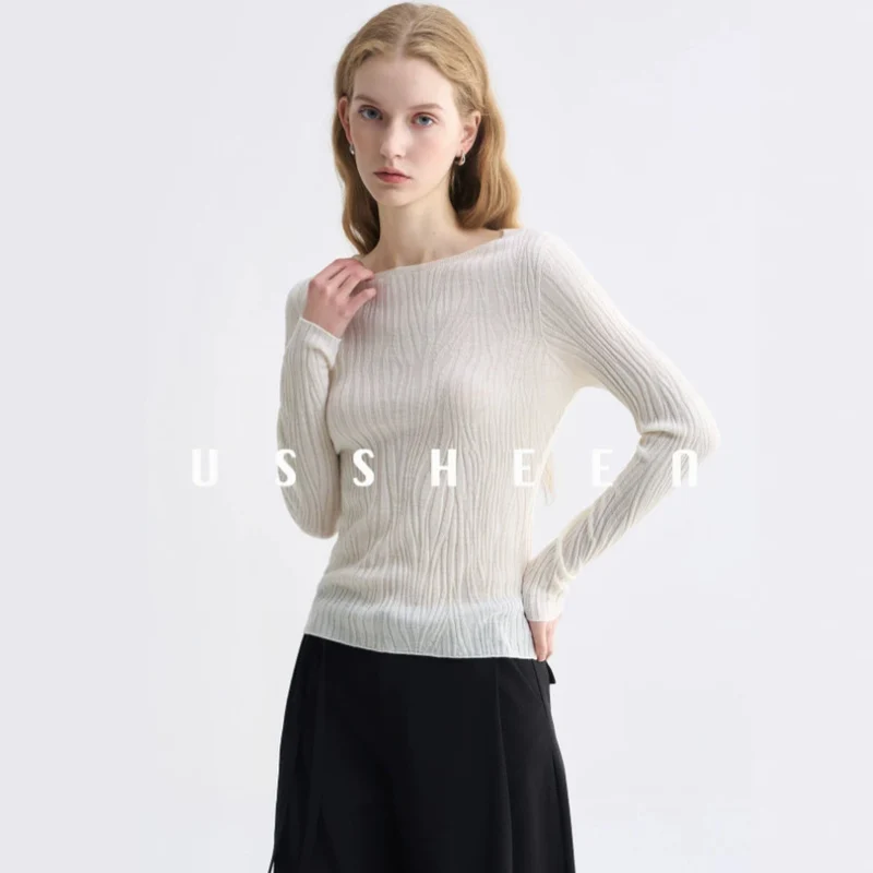 Damen Feinstrick-Longsleeve mit Boot-Ausschnitt und Strukturstrick Nord Taschen