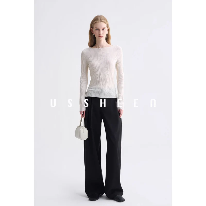 Damen Feinstrick-Longsleeve mit Boot-Ausschnitt und Strukturstrick Nord Taschen