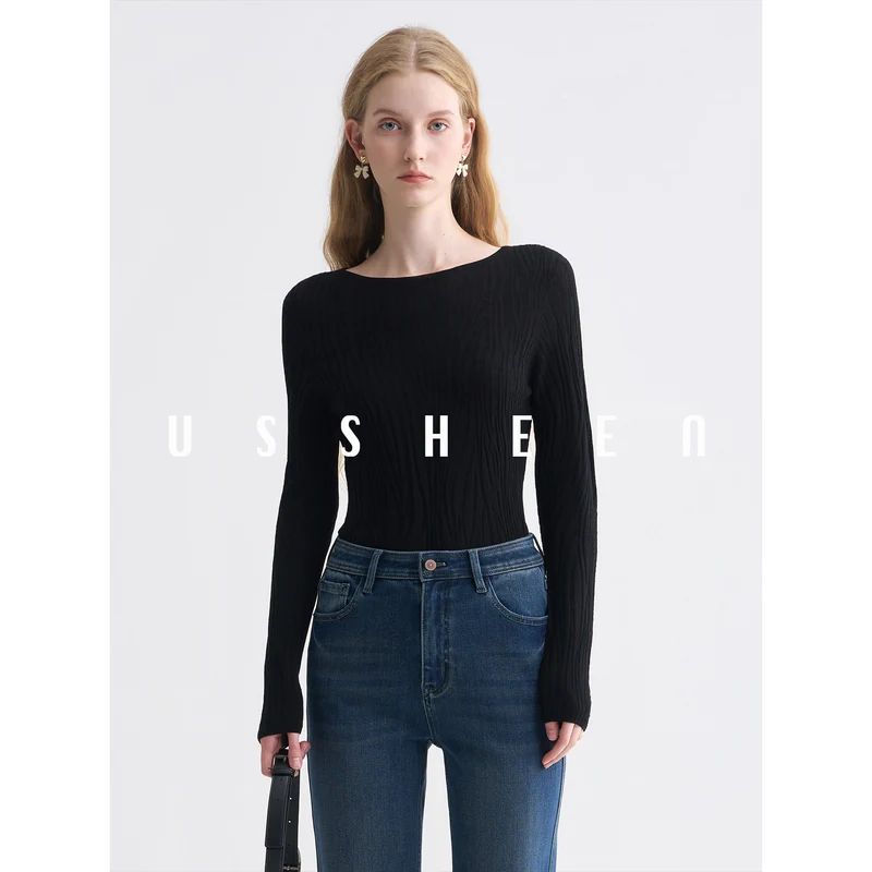 Damen Feinstrick-Longsleeve mit Boot-Ausschnitt und Strukturstrick Nord Taschen