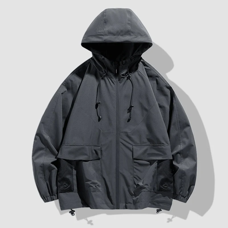 Herren Oversize Utility-Softshelljacke mit Kapuze, aufgesetzten Taschen & verstellbarem Saum Nord Taschen