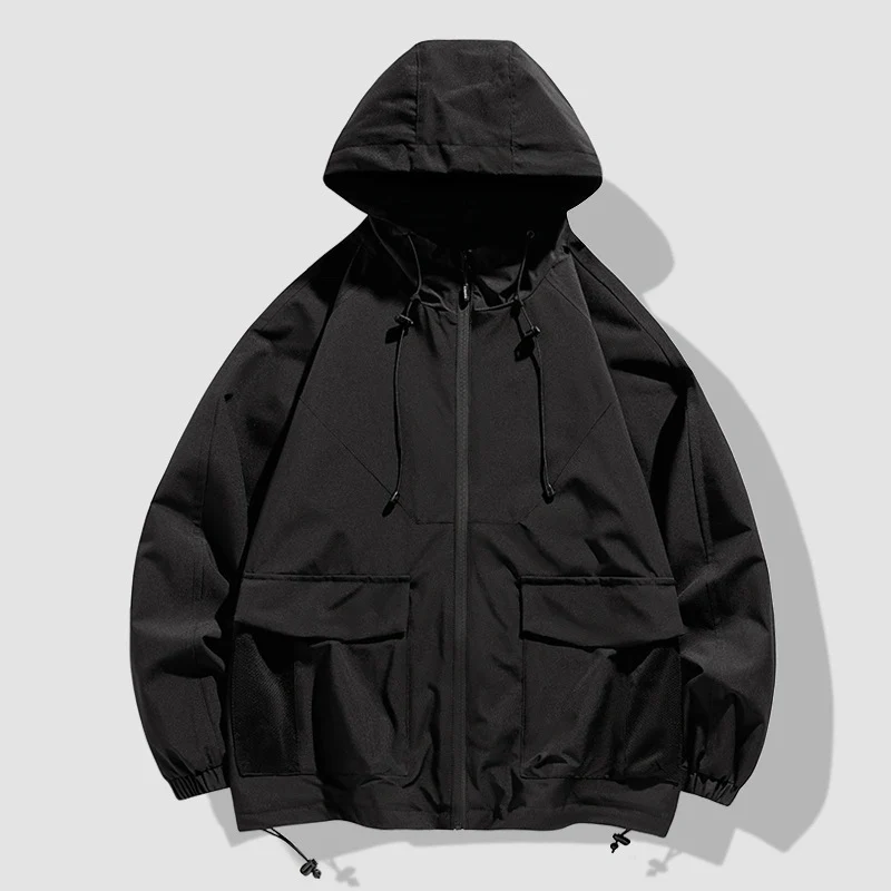 Herren Oversize Utility-Softshelljacke mit Kapuze, aufgesetzten Taschen & verstellbarem Saum Nord Taschen