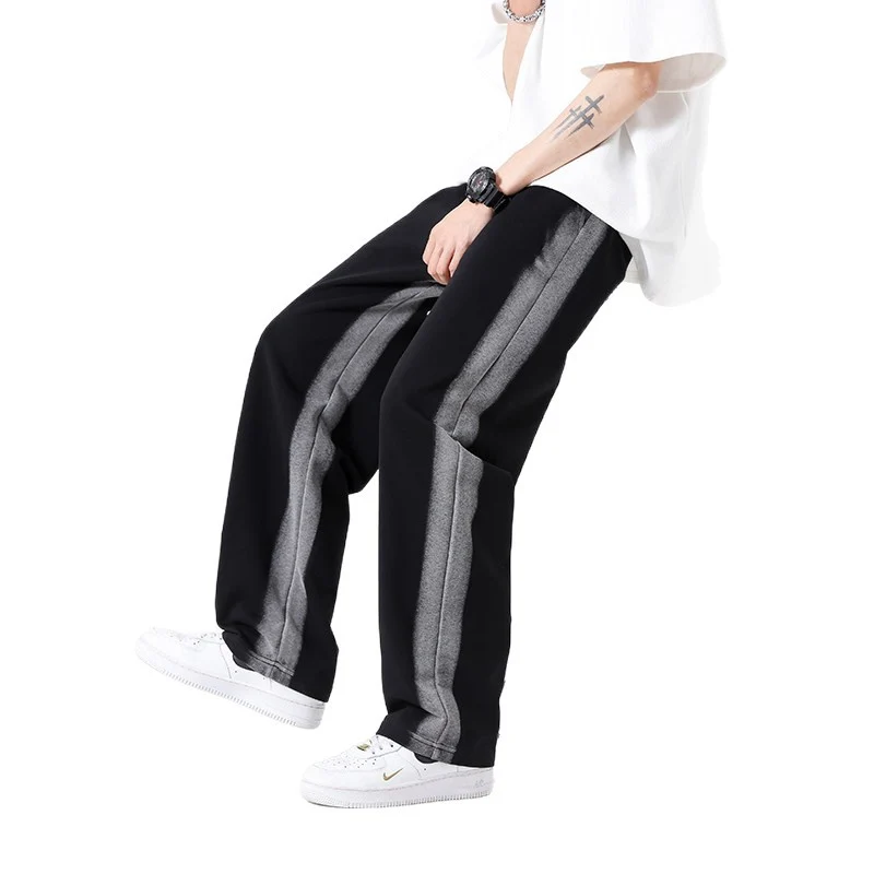 Herren Oversize Trainingshose mit kontrastseitigem Panel, Tunnelzug & geradem Bein Nord Taschen