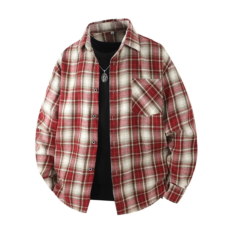 Herren Oversize kariertes Flanellhemd mit Brusttasche und entspannter Overshirt-Passform Nord Taschen