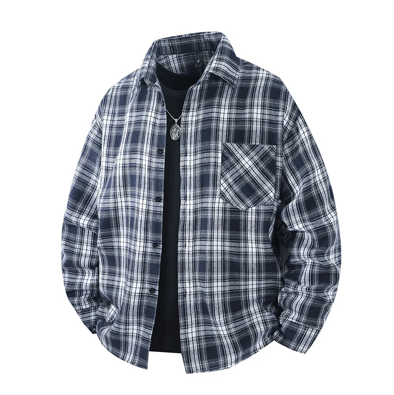Herren Oversize kariertes Flanellhemd mit Brusttasche und entspannter Overshirt-Passform Nord Taschen