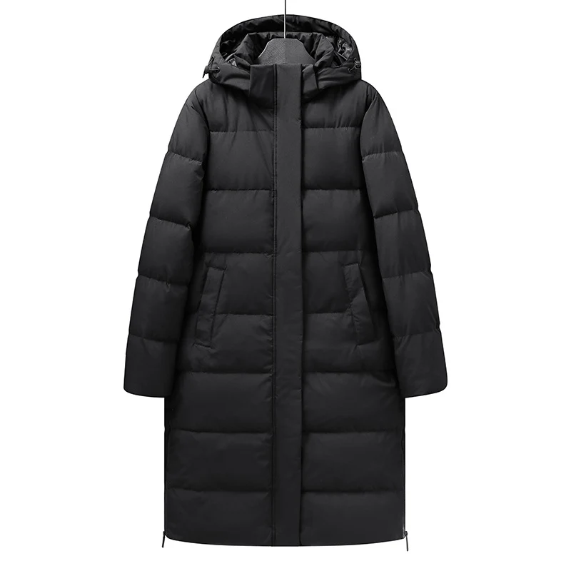 Damen Langer minimalistischer Steppmantel mit konturierter Kapuze und ultraleichter Thermofüllung Nord Taschen